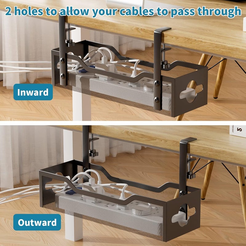 Litwaro Under Desk Cable Management Tray No Drill, Metal Mesh Cable Management Under Desk with Clamp Mount, 2 Hole Cable Tray with Wire Management and Cord Organizer for Home Office Standing Desk - Image 5
